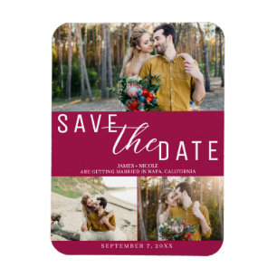 Himbeer-Rosa Save the Date Hochzeit 3 Fotos Magnet