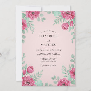Himbeer-Rosa Strahlende Botanische Hochzeit Einladung