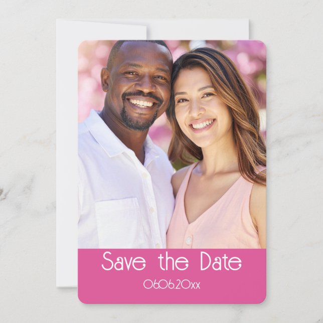 Himbeer-Rosa und Weiße Foto-Save-the-Date-Karte Save The Date (Vorderseite)
