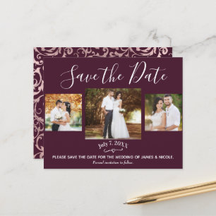 Himbeer & Roségold Foto Hochzeit Save the Date