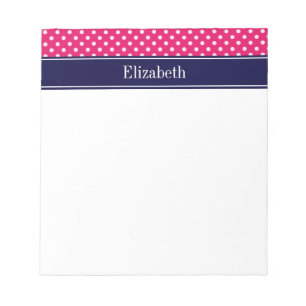 Himbeer Weiße Polka Punkte Navy Blau Name Monogram Notizblock