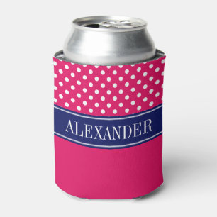 Himbeer Wht Polka Punkt CB Navy Name Monogramm Dosenkühler