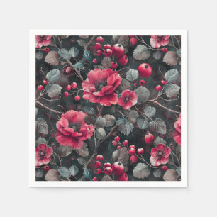 Himbeere, bordeauxfarbene Blume auf dunkelgrau Serviette