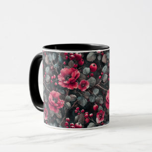 Himbeere, bordeauxfarbene Blume auf dunkelgrau Tasse