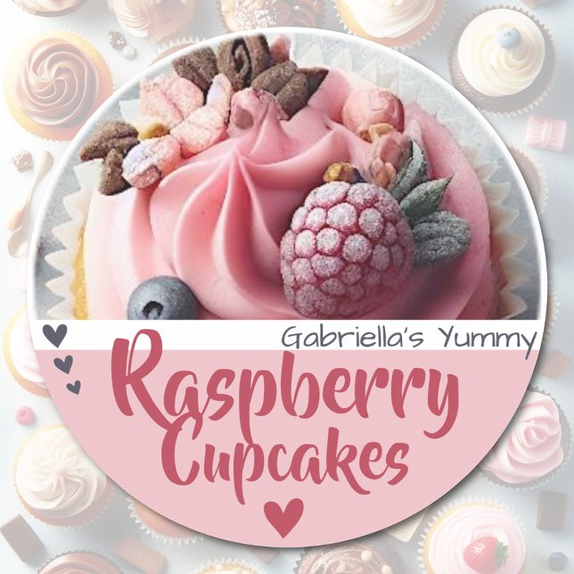 Himbeere Cupcake Kuchen Fotovorlage Backen Etikett Runder Aufkleber (Von Creator hochgeladen)
