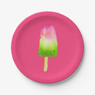 Himbeere Eisblock Pop Art Popsikel Sommer Pappteller