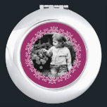 Himbeere Extravagante Wirbel Frame Custom Foto Taschenspiegel<br><div class="desc">Elegantes und elegantes Foto-Design.</div>
