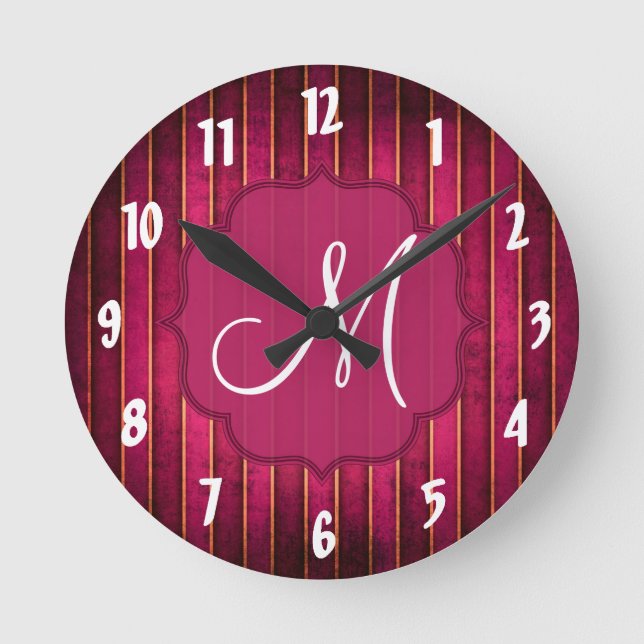 Himbeere Gold Streifen Moderne Hot Pink Wall Uhr (Vorderseite)