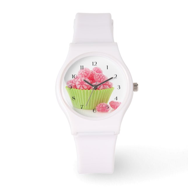 Himbeere leckere Süßigkeiten Süßigkeiten in grünem Armbanduhr (Vorderseite)