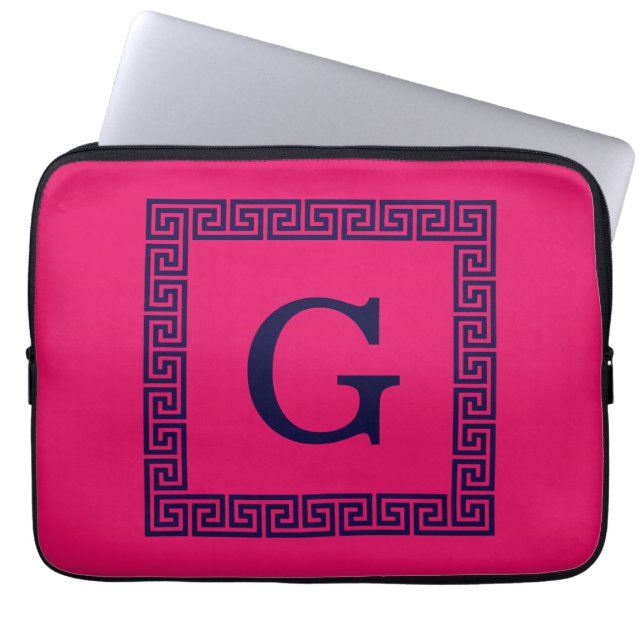 Himbeere, Navy Blue Griechischer Schlüssel #1 Gera Laptopschutzhülle (Vorderseite)