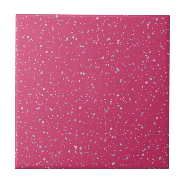 Himbeere Pink Fetten Pastel Spritzer Paint Dots Fliese (Vorderseite)