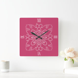 Himbeere Rosa Crochet Chart Square Wall Clock Quadratische Wanduhr