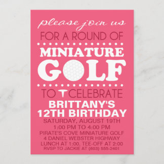 Himbeere Rosa T-Shirt Time Miniatur Golf Geburtsta Einladung