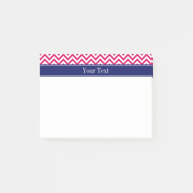 Himbeere SLg Chevron Navy Name Monogramm Post-it Klebezettel (Vorderseite)