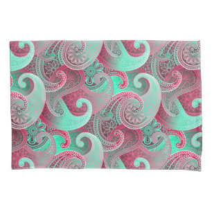 Himbeere und Aqua Paisley Pattern Kissenbezug
