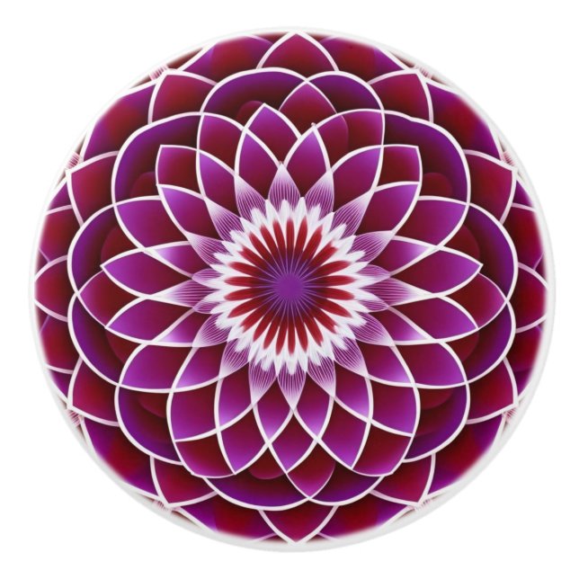 Himbeere und Lila Dahlia Keramikknauf (Vorderseite)