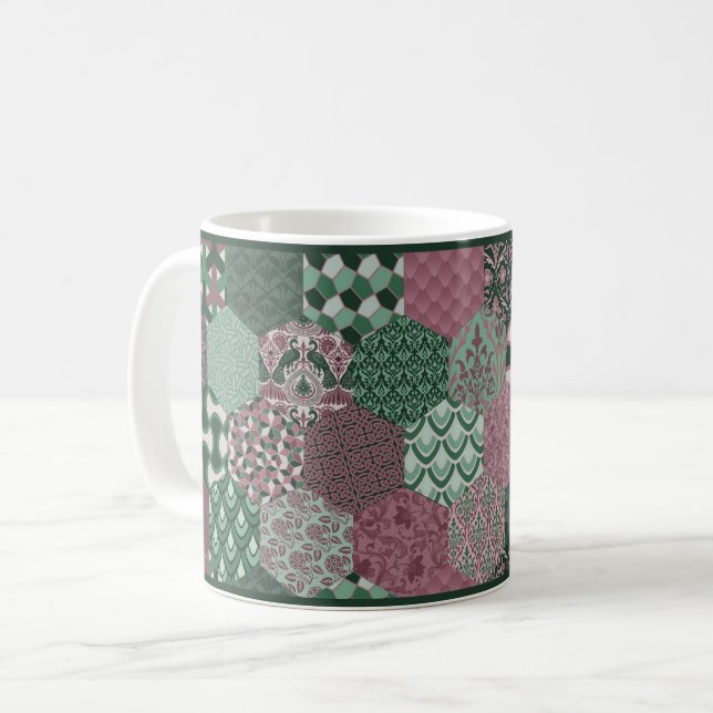Himbeere und Pine Patchwork Kaffee Tasse (Vorderseite Links)