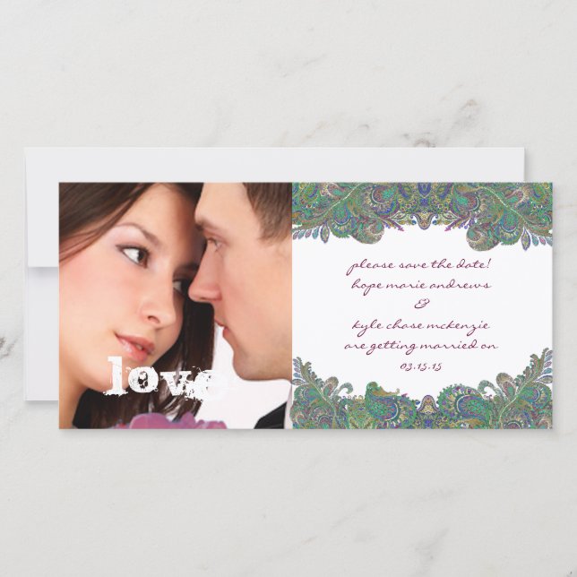 Himbeere Vintages florales Save the Date Foto (Vorderseite)