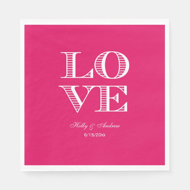 Himbeere, weiße LIEBE Napkins Serviette (Vorderseite)