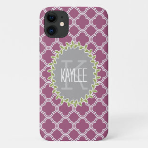 Himbeere Weißgitter Muster Mit Monogramm Wein Case-Mate iPhone Hülle
