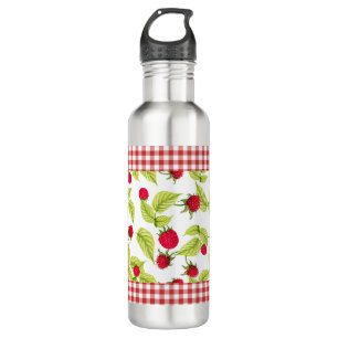 Himbeeren auf Red Gingham Edelstahlflasche