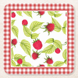 Himbeeren auf Red Gingham Rechteckiger Pappuntersetzer
