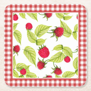 Himbeeren auf Red Gingham Rechteckiger Pappuntersetzer