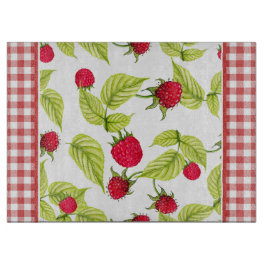 Himbeeren auf Red Gingham Schneidebrett