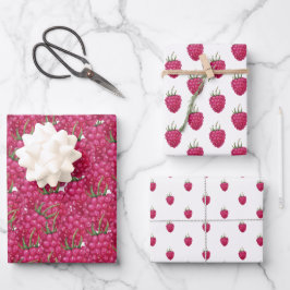 Himbeeren Handbemaltes Wasserfarbmuster Geschenkpapier Set