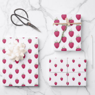 Himbeeren Handbemaltes Wasserfarbmuster Geschenkpapier Set