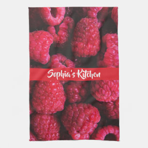 Himbeeren, Himbeeren, roter Streifen, DIY-Name Geschirrtuch