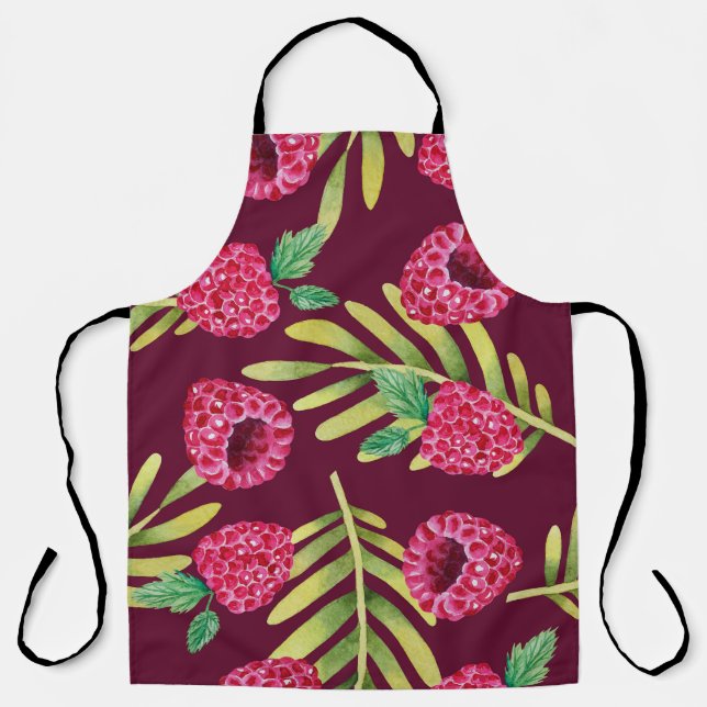 Himbeeren in Aquarellfarbe: rote Fruchtmuster. Schürze (Vorderseite)