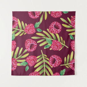 Himbeeren in Aquarellfarbe: rote Fruchtmuster. Wandteppich