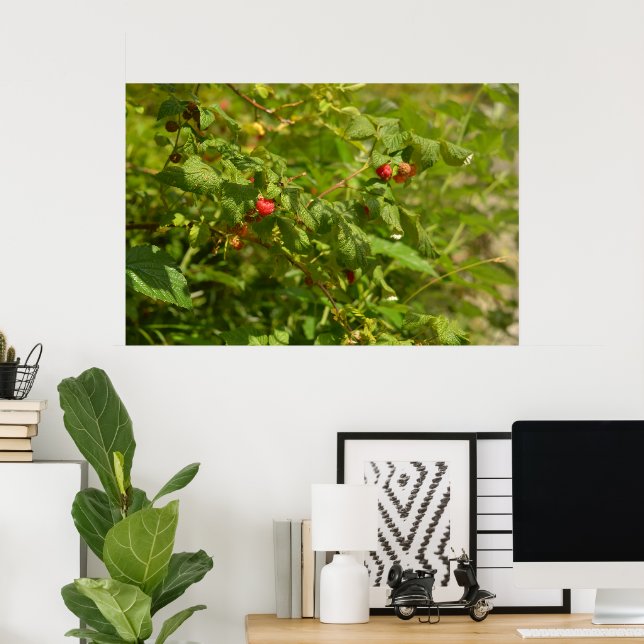 Himbeeren in den Alpen - Grün und Rot Foto Poster (Heimbüro)
