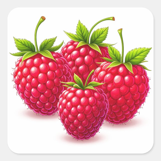 Himbeeren mit grünen Blätter, frisch Quadratischer Aufkleber (Vorderseite)