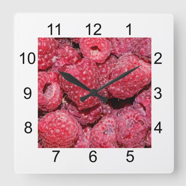 Himbeeren Quadratische Wanduhr (Vorderseite)