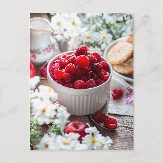 Himbeeren Sommer Foto Postkarte (Vorderseite)