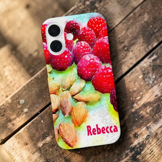 Himbeeren und Mandeln Case-Mate iPhone Hülle (Strawberry and almond watercolor iPhone case with template text)