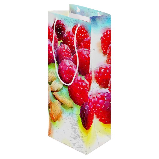 Himbeeren und Mandeln Geschenktüte Für Weinflaschen (Rückseite Schrägansicht)