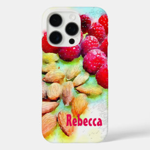 Himbeeren und Mandeln Snack Wasserfarben Kunstwerk iPhone 16 Pro Hülle
