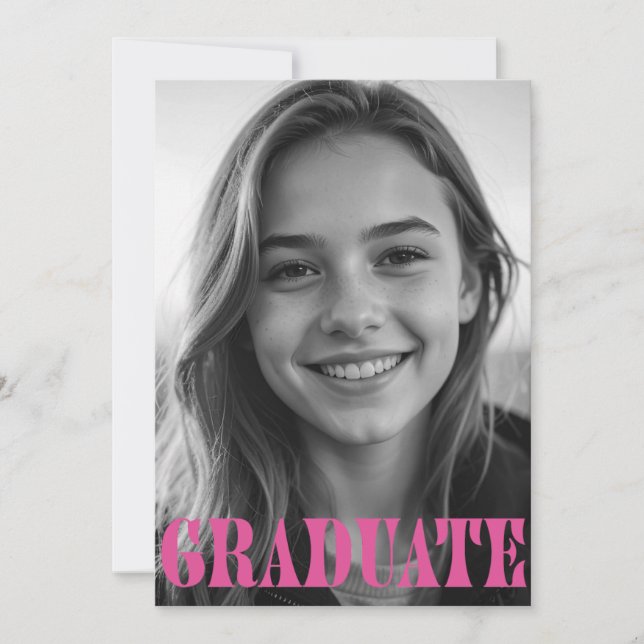 Himbeerfarbene moderne Einladungskarte zur Abschlu (Vorderseite)