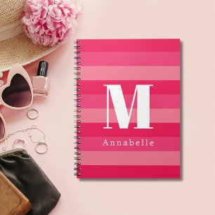Himbeerrosa Streifen, benutzerdefinierte Monogramm Notizblock
