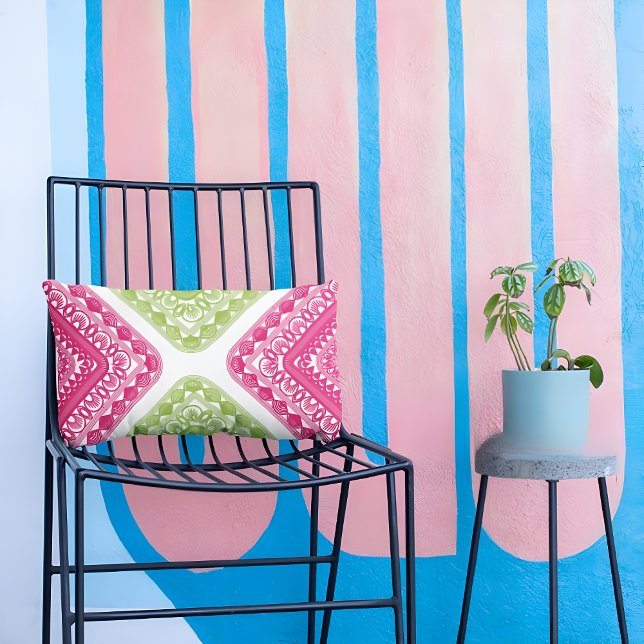 Himbeerrosa und grüne geometrische Kissenbezüge (Von Creator hochgeladen)