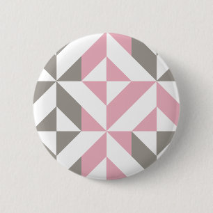 Himbeerrosa und silberner geometrischer Zickzack Button