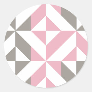 Himbeerrosa und silberner geometrischer Zickzack Runder Aufkleber