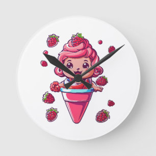 Himbeersorbet Kawaii Runde Wanduhr
