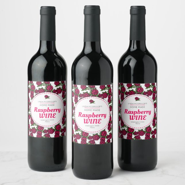 Himbeerwein zeichnend Himbeeren Weinetikett (Flaschen)