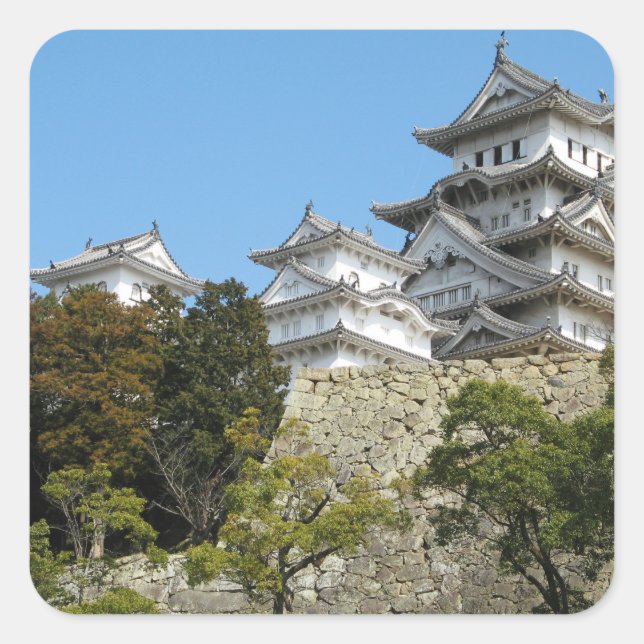 Himeji Castle 姫 路 城, Hyogo, Japan Quadratischer Aufkleber (Vorderseite)