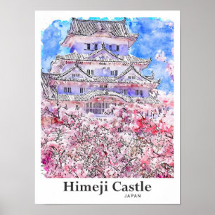 Himeji Castle Japan Reisen Wasserfarben Hand gezog Poster