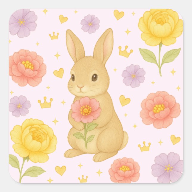 HIMEKARI Floral Bunny Sticker – Pink (Vorderseite)